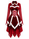 Rotes 50er Weihnachts-Samtkleid mit Schnürung und Zipfelsaum