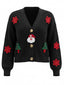 70er Weihnachts-Strickjacke mit Weihnachtsmann- und Tannenbaum-Applikationen