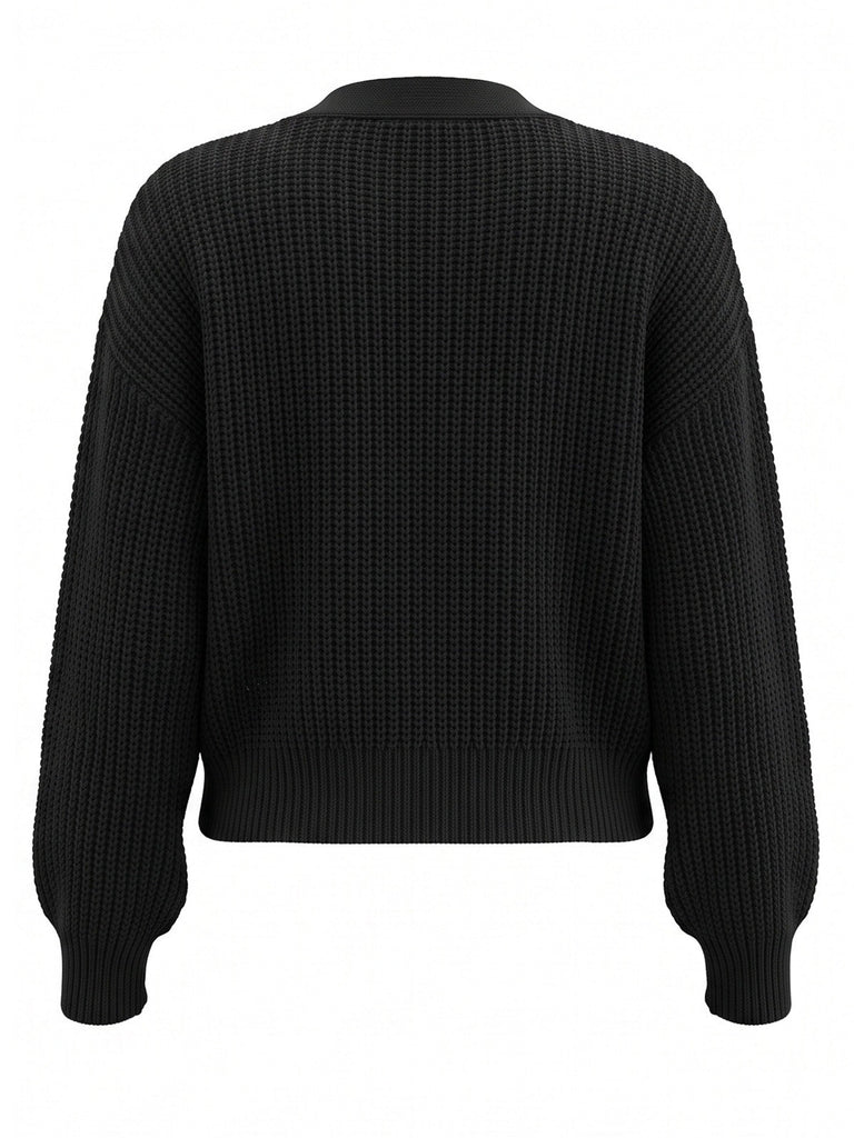 70er Weihnachts-Strickjacke mit Weihnachtsmann- und Tannenbaum-Applikationen