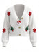 70er Weihnachts-Strickjacke mit Weihnachtsmann- und Tannenbaum-Applikationen