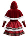 50er Weihnachts-Samtstufenkleid mit Karomuster und Kapuzencape