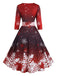 50er Schneeflocken-Printkleid mit Halbärmeln und betonter Taille