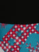 Blaues 50er Weihnachts-Swingkleid mit Strumpf-Print und Wellenausschnitt