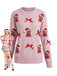 Rosa 60er Weihnachts-Strickpullover mit Teddybär und Schleife