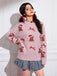 Rosa 60er Weihnachts-Strickpullover mit Teddybär und Schleife