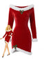 Rotes 60er Samt-Minikleid mit Kapuze und Kunstfellbesatz