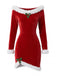 Rotes 50er Samt-Minikleid mit Kapuze und Kunstfellbesatz