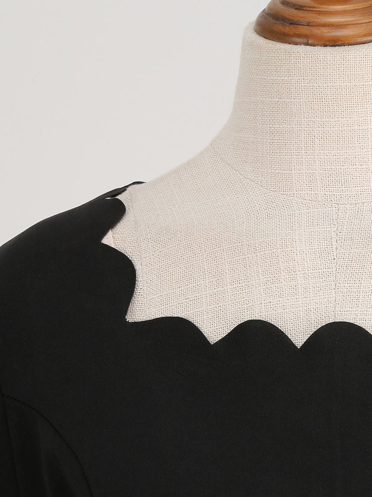 40er Halloween Swingkleid mit Spukhaus-Print und Wellen-Ausschnitt