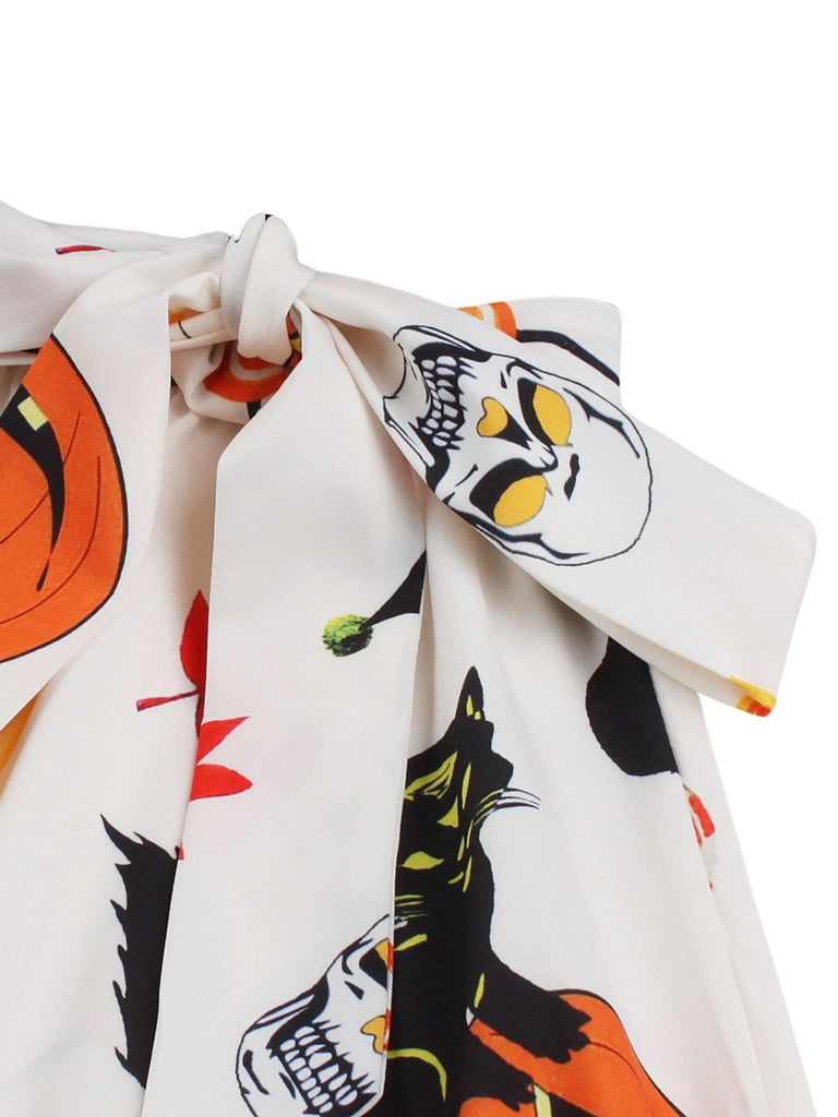 50er Halloween ärmelloses Kleid mit Kürbis- und Totenkopf-Print