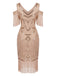 20er Flapperkleid mit Pailletten, Fransen und Schulterausschnitten