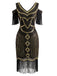20er Flapperkleid mit Pailletten, Fransen und Schulterausschnitten
