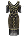 20er Flapperkleid mit Pailletten, Fransen und Schulterausschnitten