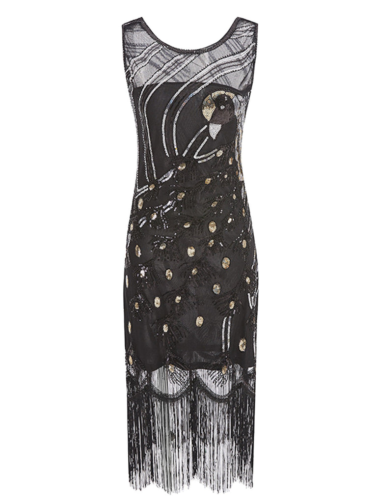 20er Art-déco-Flapperkleid mit Pailletten und Fransen