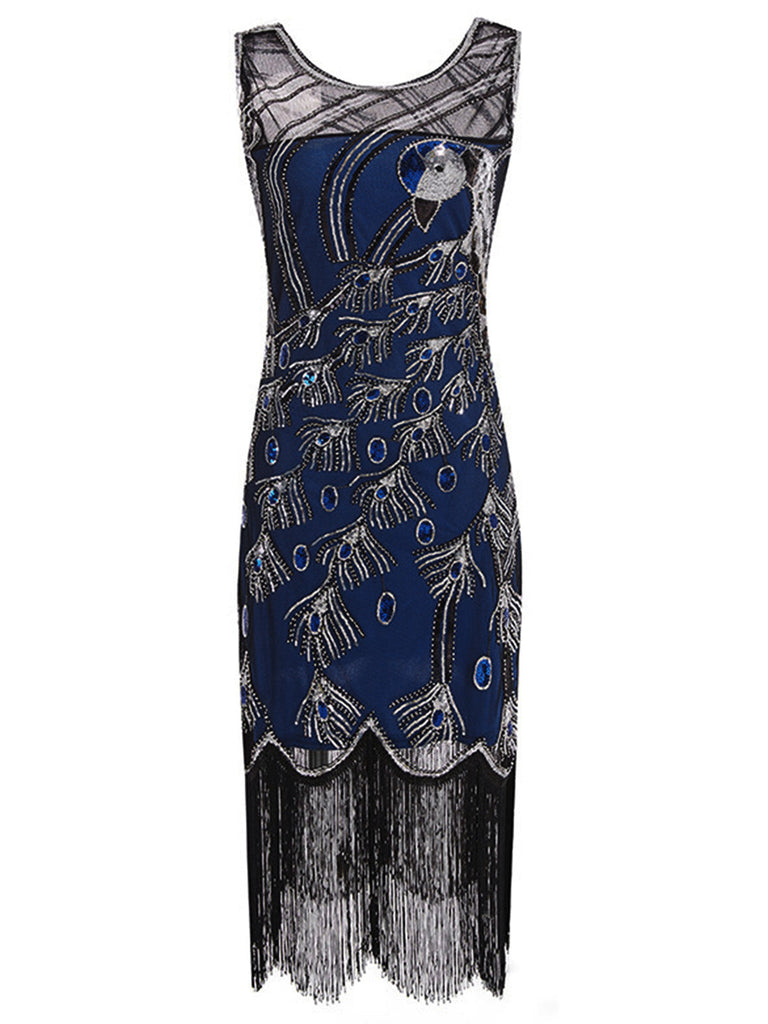 20er Art-déco-Flapperkleid mit Pailletten und Fransen