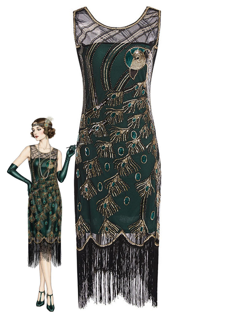 20er Art-déco-Flapperkleid mit Pailletten und Fransen