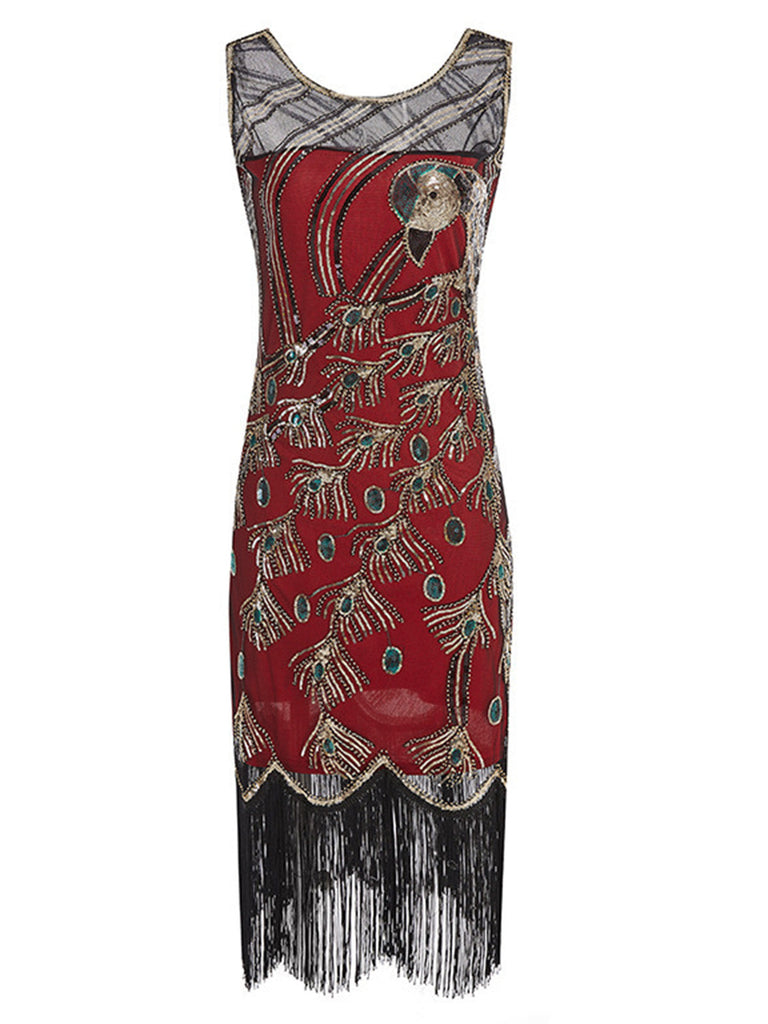 20er Art-déco-Flapperkleid mit Pailletten und Fransen