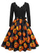 40er Halloween Swingkleid mit Kürbis-Print und Blütenkragen