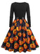 40er Halloween Swingkleid mit Kürbis-Print und Blütenkragen