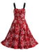 Rotes 50er Weihnachts-Swingkleid mit Rentier- und Schneeflockenprint