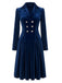 Marineblaues 50er Samtkleid mit Rockfalten und Doppelknopfreihe