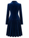 Marineblaues 50er Samtkleid mit Rockfalten und Doppelknopfreihe