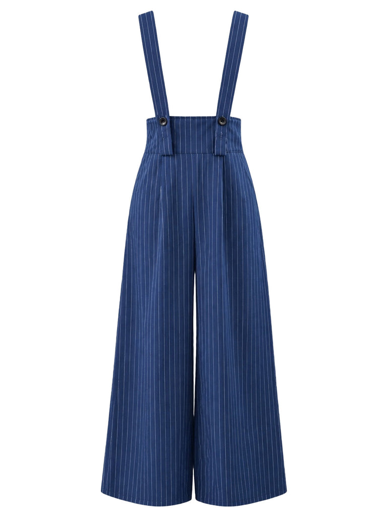 Marineblaue 50er Nadelstreifenhose mit Hosenträgern und weitem Bein