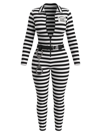 Schwarz-weißes 80er Häftlings-Jumpsuit mit Streifen