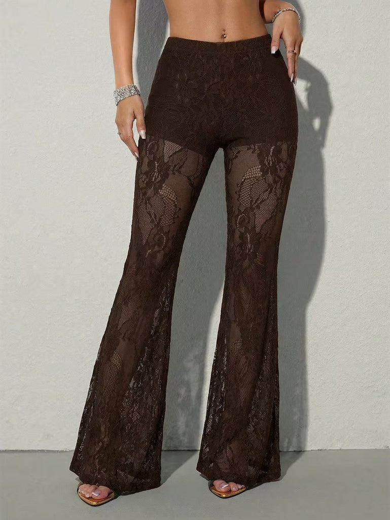 70er High-Waist-Schlaghose aus transparenter Spitze