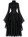 40er Spitzen-Mittelalterkleid mit Stehkragen und Trompetenärmeln
