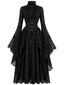 40er Spitzen-Mittelalterkleid mit Stehkragen und Trompetenärmeln