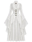 Weißes 40er Spitzen-Mittelalterkleid mit Stehkragen und Trompetenärmeln