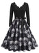 40er Halloween Kleid mit Totenkopf- und Rosenprint