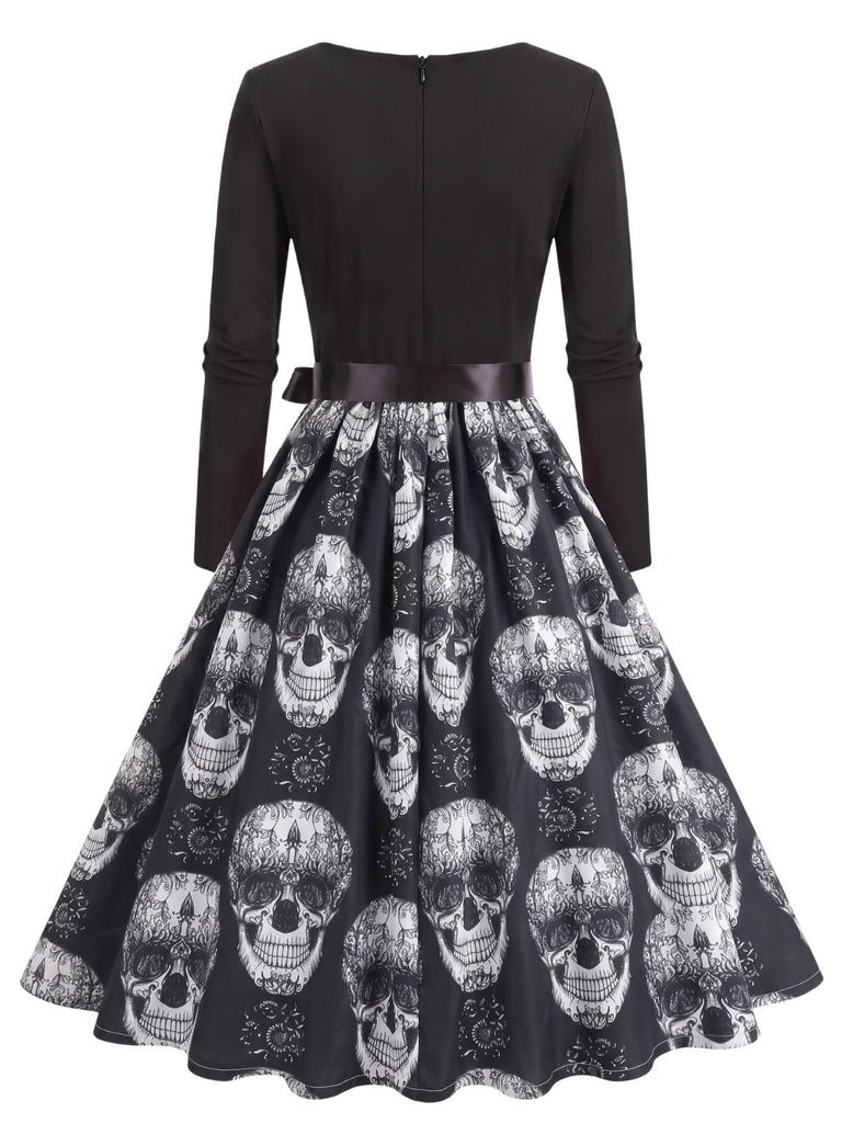 40er Halloween Kleid mit Totenkopf- und Rosenprint