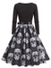 40er Halloween Kleid mit Totenkopf- und Rosenprint