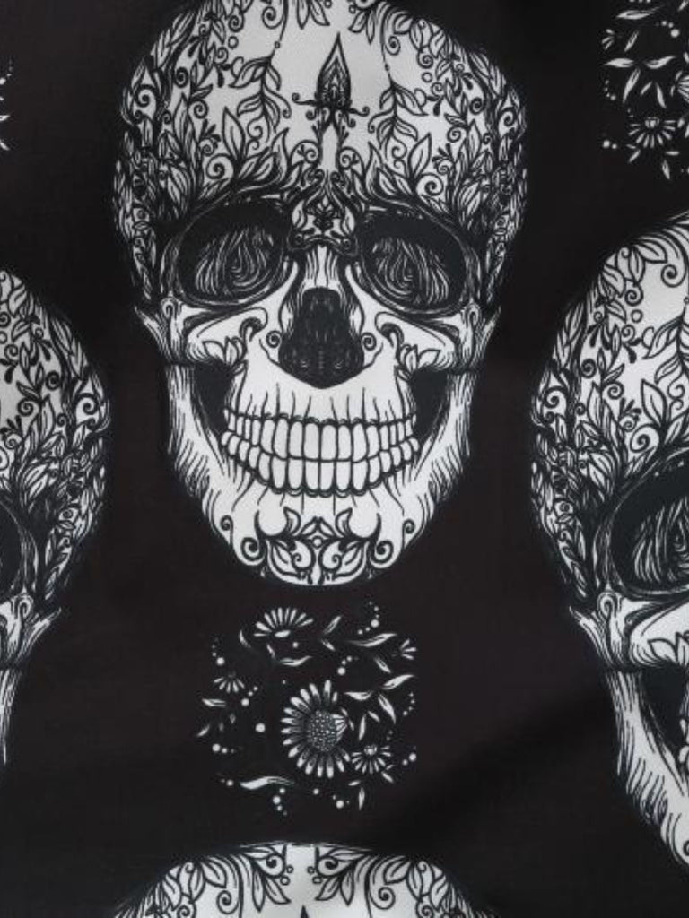 40er Halloween Kleid mit Totenkopf- und Rosenprint