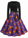50er Halloween Kleid mit Kürbis, Sternen und Fledermäusen