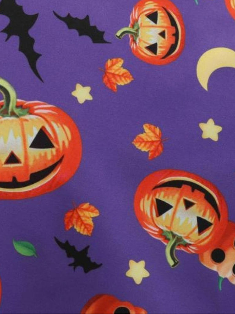 50er Halloween Kleid mit Kürbis, Sternen und Fledermäusen