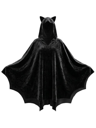 Schwarzes 80er Halloween-Kapuzencape mit Katzenohren