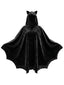 Schwarzes 80er Halloween-Kapuzencape mit Katzenohren