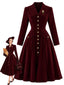 [Vorverkauf] Rotes 40er Samt-Midikleid mit Revers und Taschen