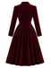 Rotes 40er Samt-Midikleid mit Revers und Taschen