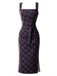 [Vorverkauf] Lila 60er Set aus Karo-Bleistiftkleid und Satinbluse mit Tunnelzugraffung