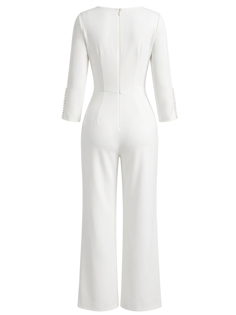 60er Jumpsuit mit geschlitzten Ärmeln und weitem Bein