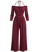 Weinroter 60er schulterfreier Jumpsuit mit Neckholder