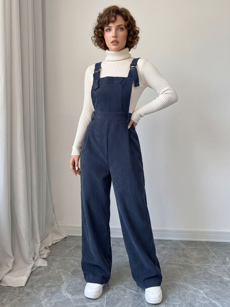 Dunkelblauer 40er Cordjumpsuit mit geradem Bein