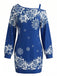60er Weihnachts-Minikleid mit Schneeflockenprint und One-Shoulder