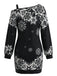 60er Weihnachts-Minikleid mit Schneeflockenprint und One-Shoulder
