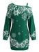 60er Weihnachts-Minikleid mit Schneeflockenprint und One-Shoulder