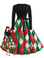 Grünes 50er Weihnachts-Swingkleid mit Argyle-Muster, Schleife und Gürtel
