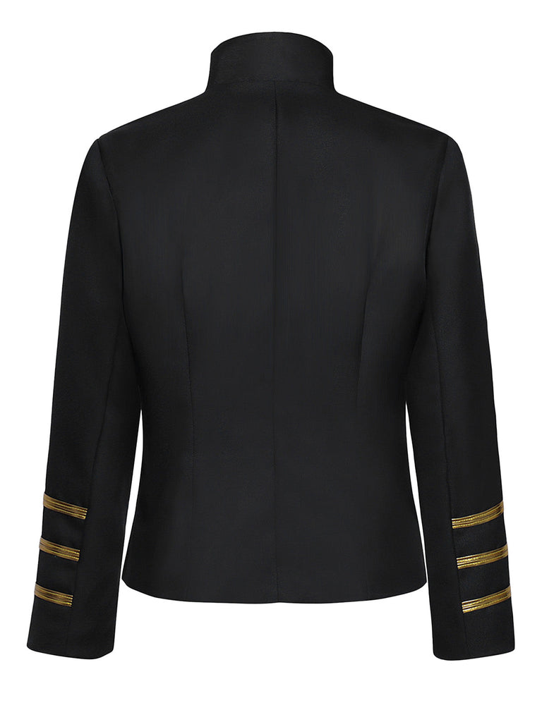 Schwarze 60er Militärjacke mit Stehkragen und Goldbesatz
